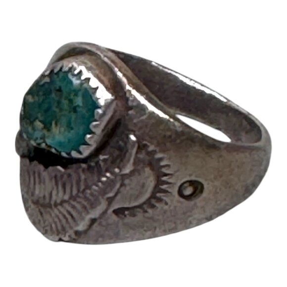 Vintage Sterling Silver Turquoise Ring Native American Navajo Old Pawn Size 9 - Picture 4 of 9